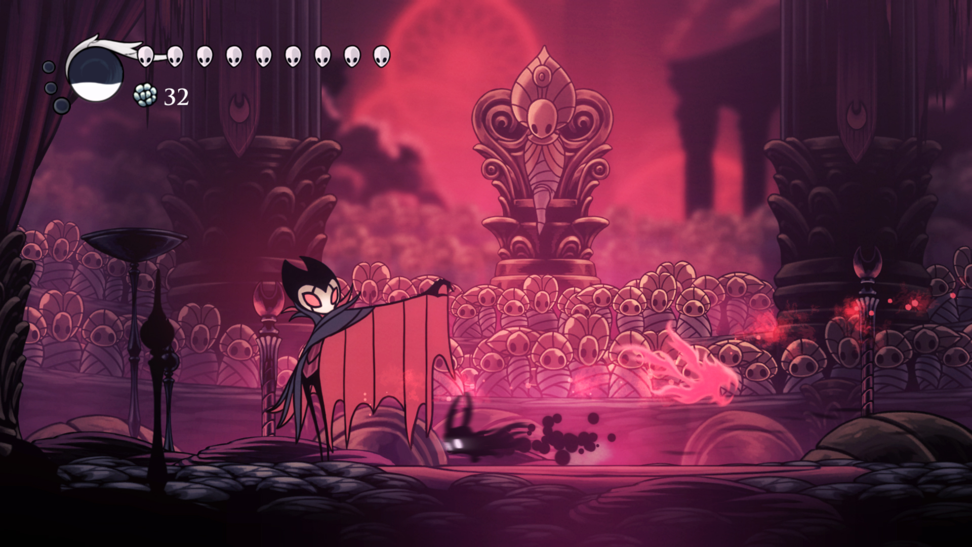 Ο σκιασμένος ιππότης αγωνίζεται Grimm στο Hollow Knight